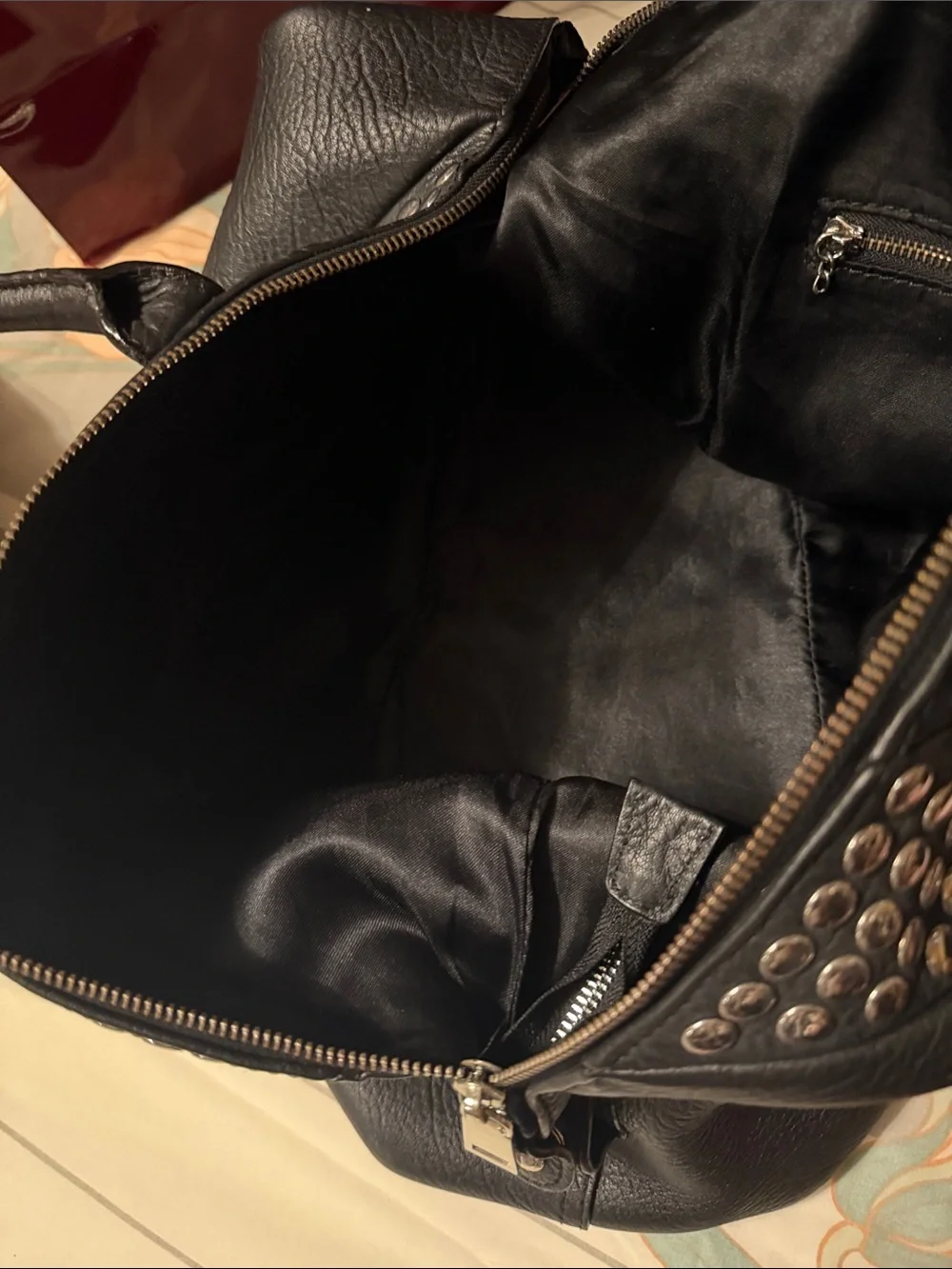 YSL Studded Black Leather Satchel Bag
